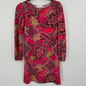 Jude Connally Paisley Print‎ Long Sleeve Shift Dress Women's Size S